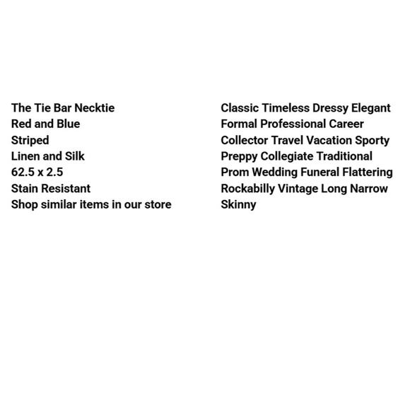 Vtg 1990s Skinny Necktie Red Blue Stripe Linen Silk 62.5 x 2.5 The Tie Bar - Picture 2 of 8